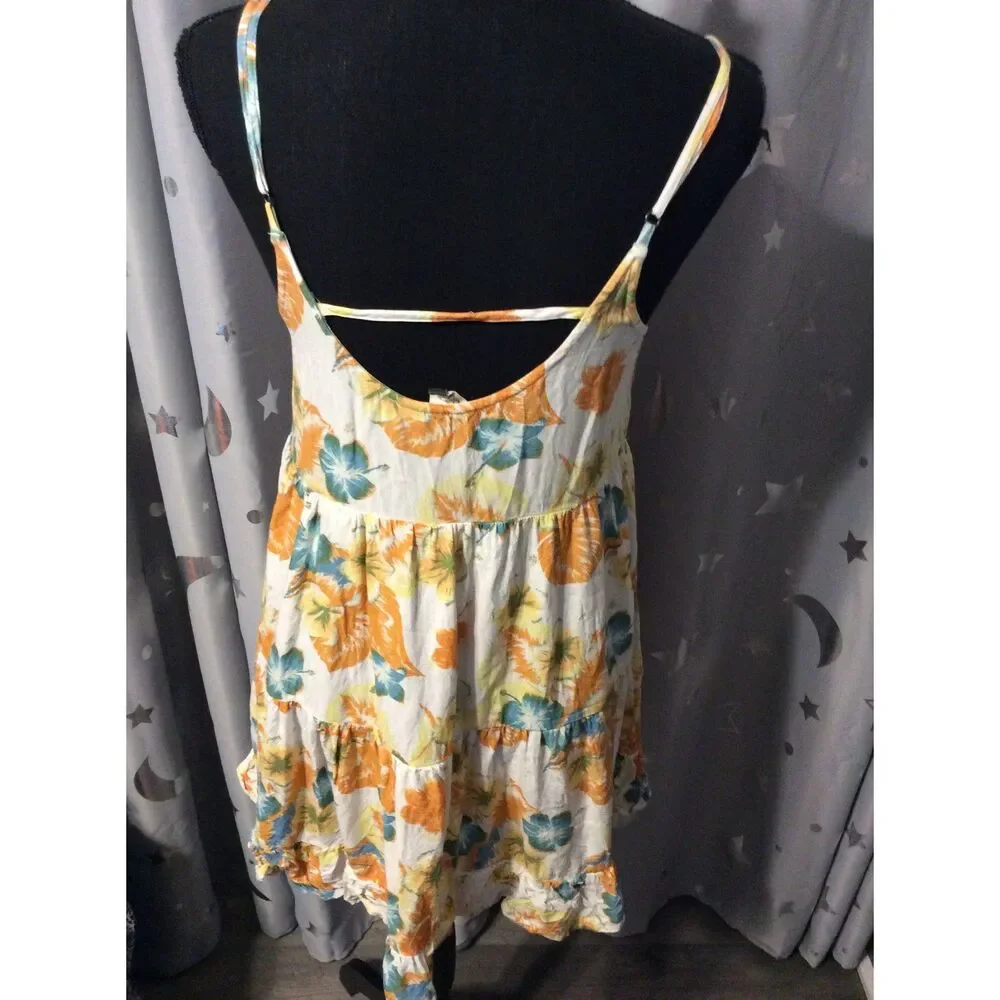 Roxy Summer Dress Spaghetti Straps Floral Print Tiered Ruffles Small S